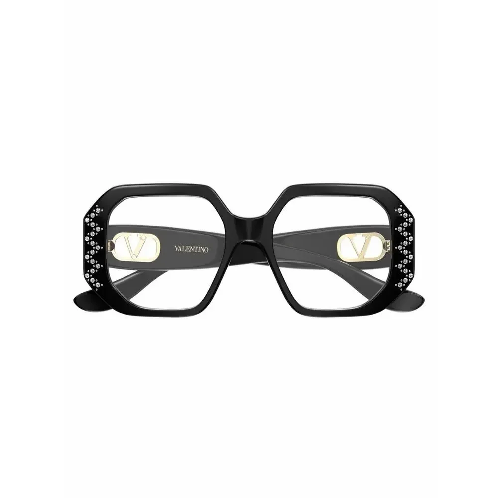 New Valentino VG0003O 004 Black Oversized Crystal-Embellished Square Eyeglasses